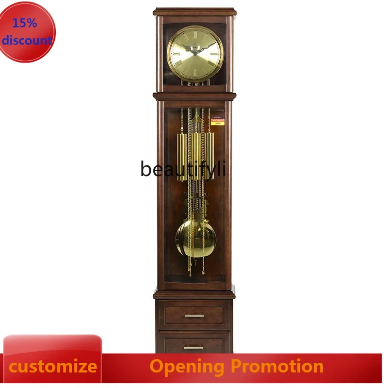 ss7486 Living room home decoration solid wood mechanical time floor clock, simple, luxurious, and atmospheric new Chinese style
