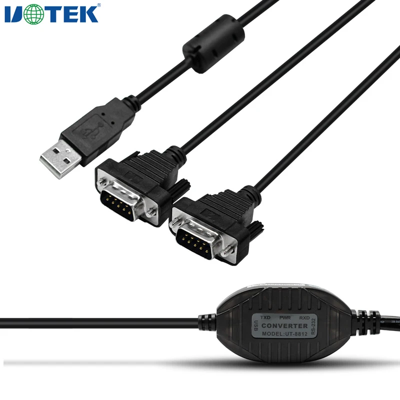 UOTEK USB to 2 Ports RS-232 Converter Industrial Grade USB2.0 Cable DB9 Com Expansion Connector UT-8812 Adapter