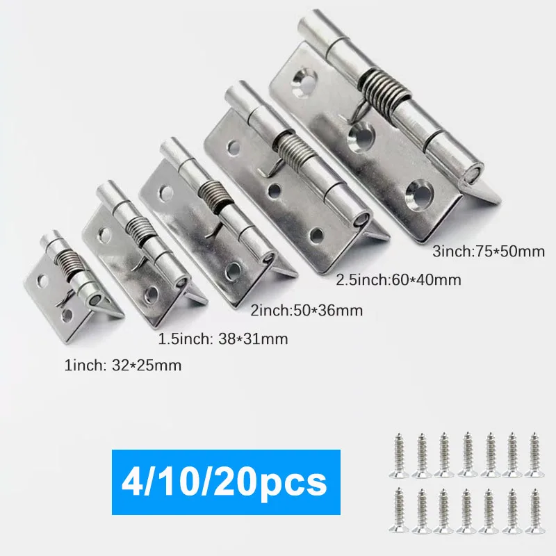 

Spring Loaded Door Hinges With screws 4/10/20pcs For Furniture Cabinet Door Self Closing Automatic Rebound 304 Stainless Steel