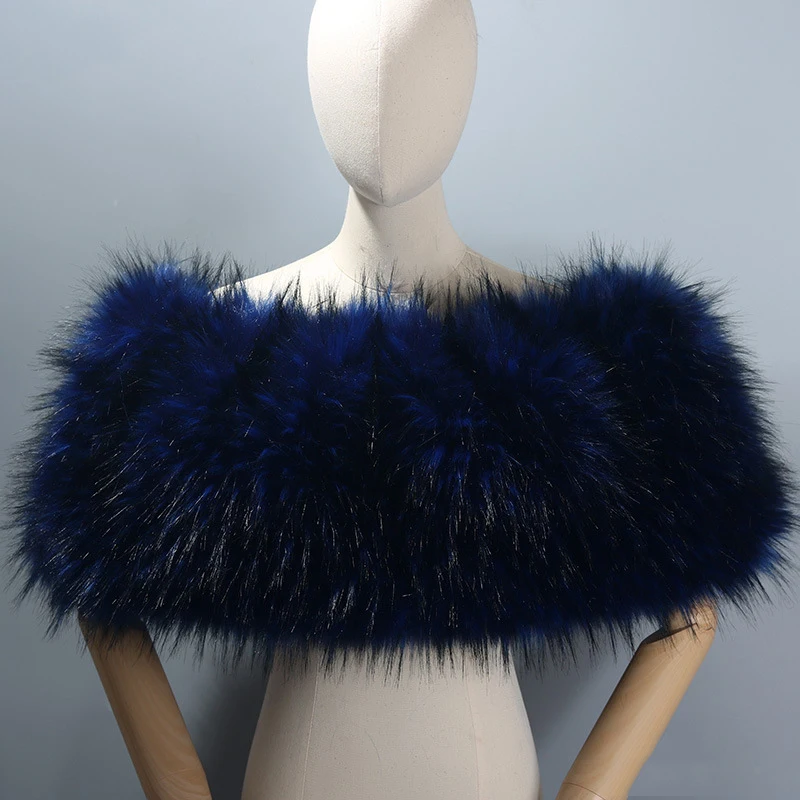 

Winter fur shawl elastic imitation fox fur raccoon fur hooded cape temperament long hair shoulder female thickening Scarf