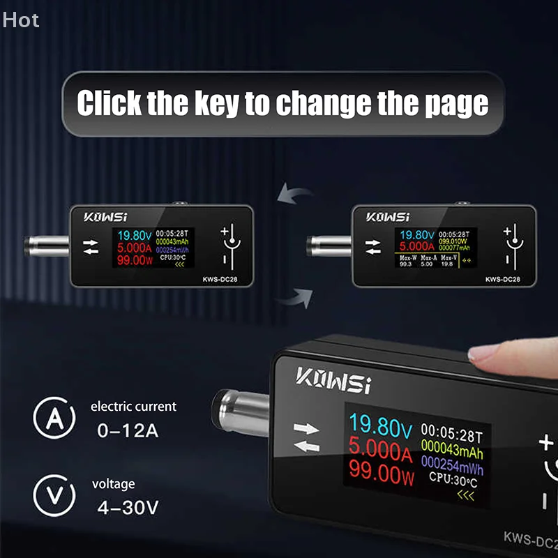 KWS-DC28 0.96 Inch TFT HD Digital Display DC 5.5*2.5 Interface Tester Voltage Ammeter Power Meter Multi In One Display