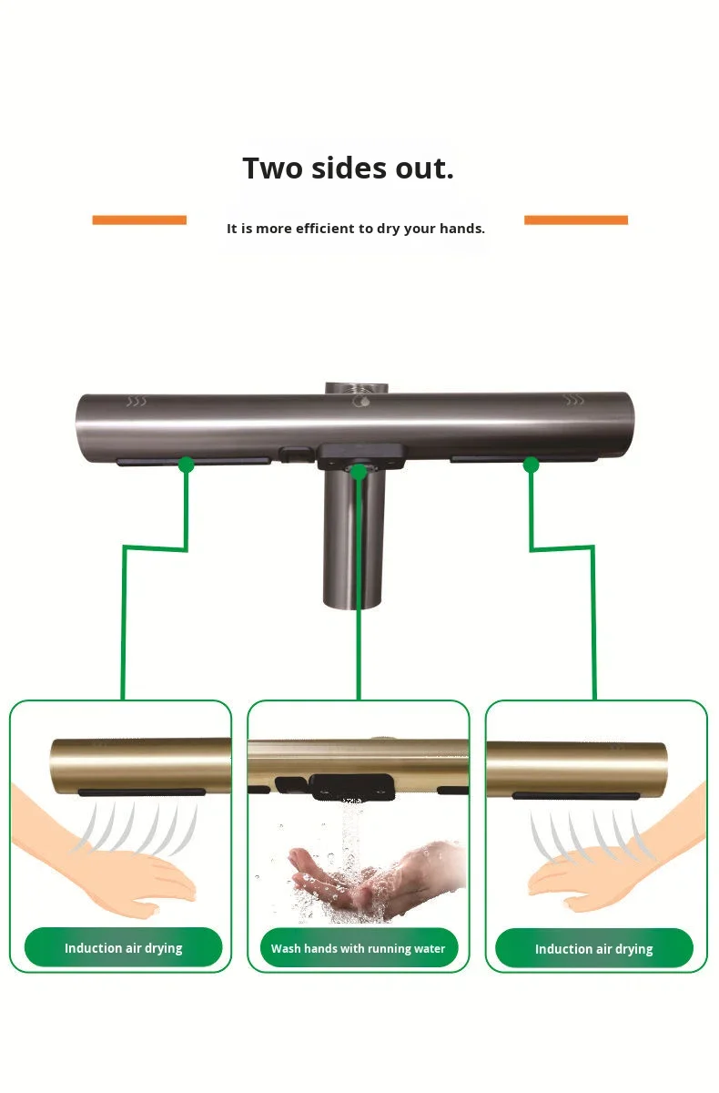 Household Deck-Mounted Electric Stainless Steel Automatic Sensor Faucet Foam Soap Dispenser Water-Air 2-in-1 Hand Dryer 1800W