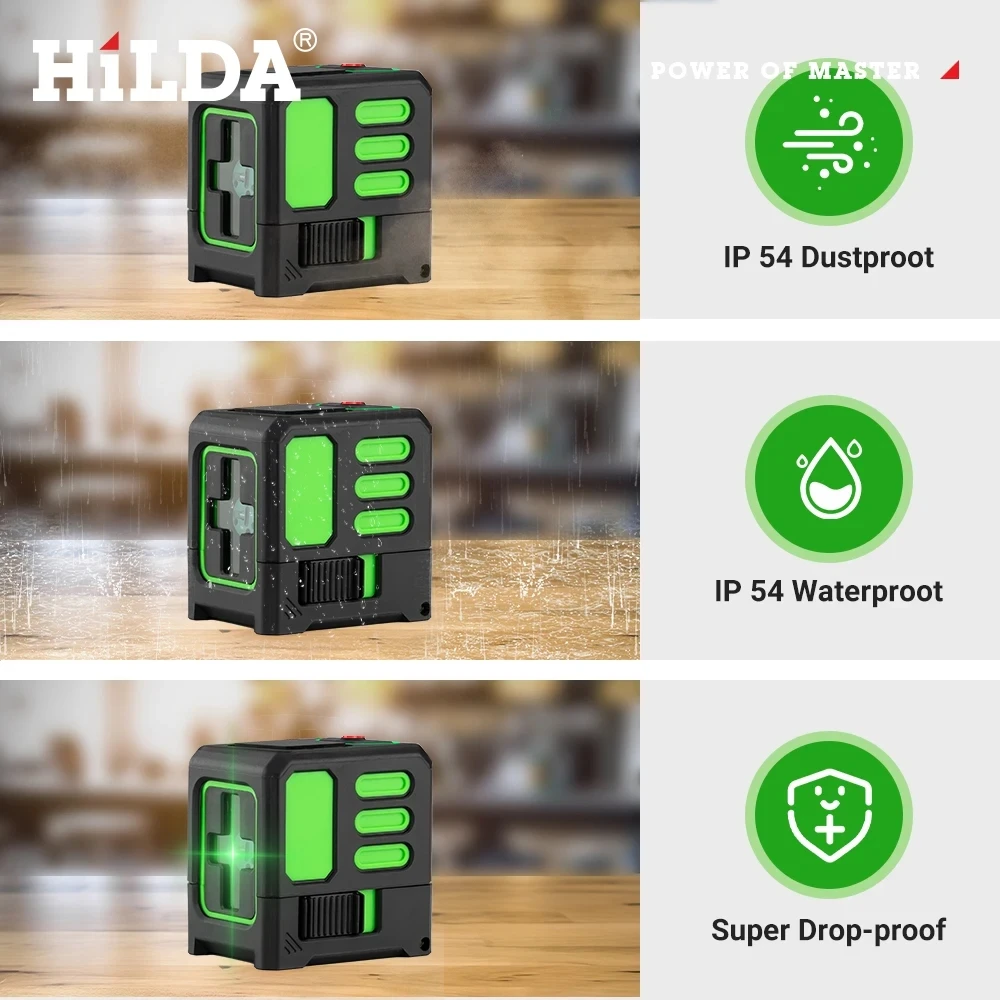 HILDA Laser-Nivelliergerät 2 Linien/5 Linien 360° Automatische Nivellierung Baustellengerät Grünes Licht Kreuzlaser Gutes Geschenk – Detail 11