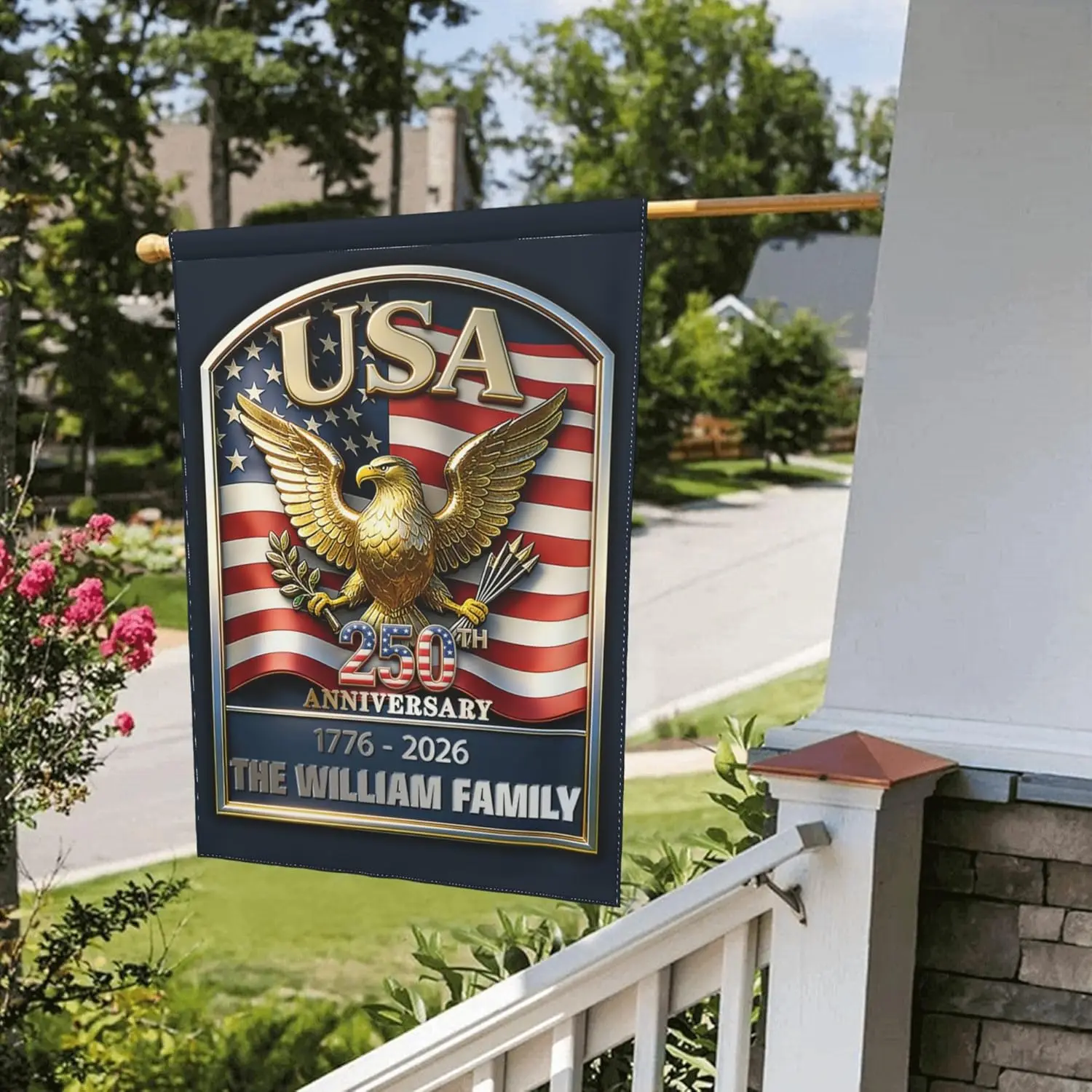 Personalized 250th Anniversary USA Garden Flag, Custom Patriotic Eagle Banner with Family Name, Patriotic Decor 4th of July  IIC