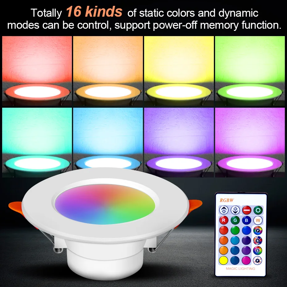 Kryty LED typu Downlight RGB sufitowe z możliwością przyciemniania światło punktowe 10W okrągła lampa halogen AC 110V 220V pilot na podczerwień z