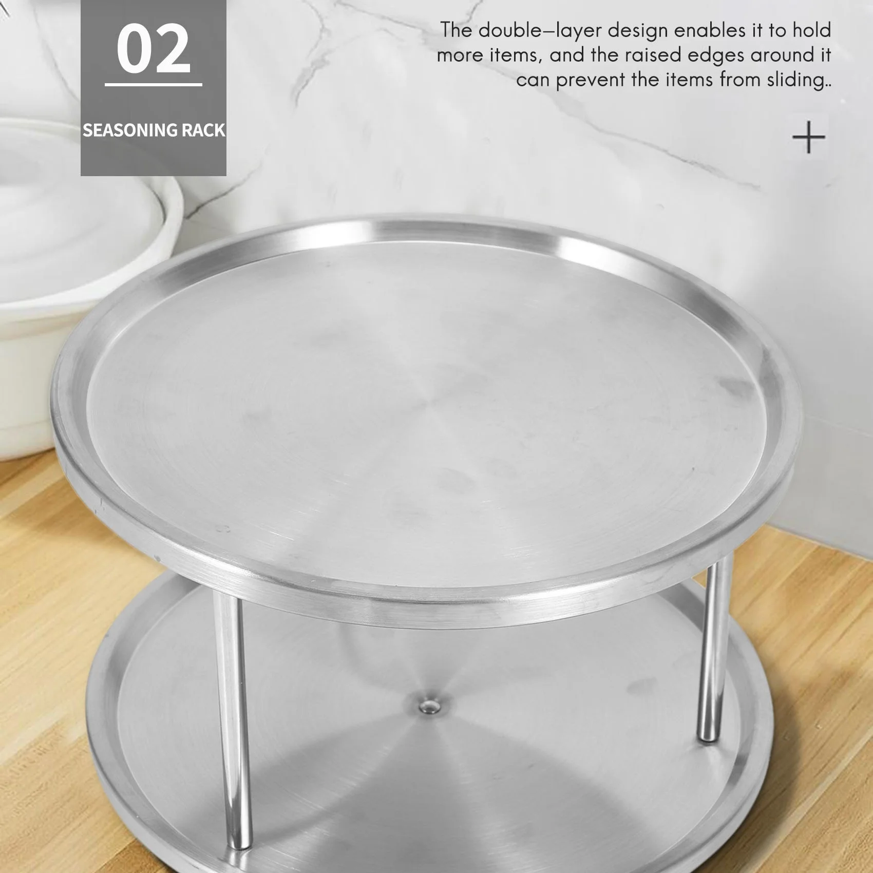 رف توابل من الفولاذ المقاوم للصدأ ، صينية منظمة ، طاولة دوارة درجة ، منضدة دوارة 2 حامل دوار لطاولة الطعام ، عدادات مطبخ ، خزائن #3