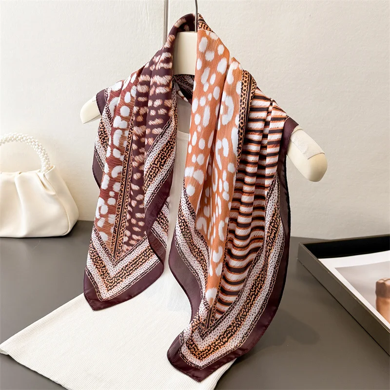 

Классический шарф-бандана с леопардовым принтом, роскошный мягкий атласный стильный универсальный шейный шарф для женщин, повязки для волос, платок