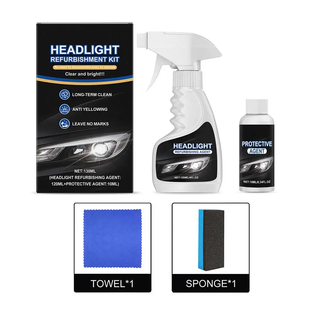 Fluido Restaurador de Faróis: Reparação de Amarelamento, Embaçamento e Arranhões, Proteção UV, Fácil de Usar, Limpeza de Lentes de Carro DIY em Casa, Fórmula Segura, KIT