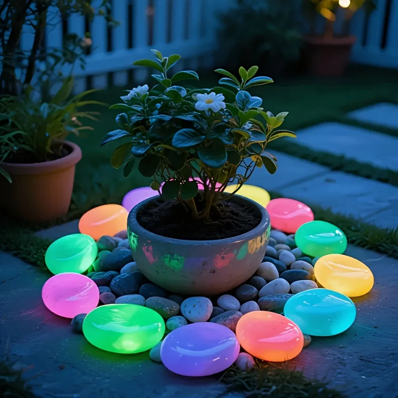 

5/10 Pcs Luminous Pebbles 4.5cm Diameter Garden Landscape Runway Fish Tank Landscape Romantic Night Light Stone 2025