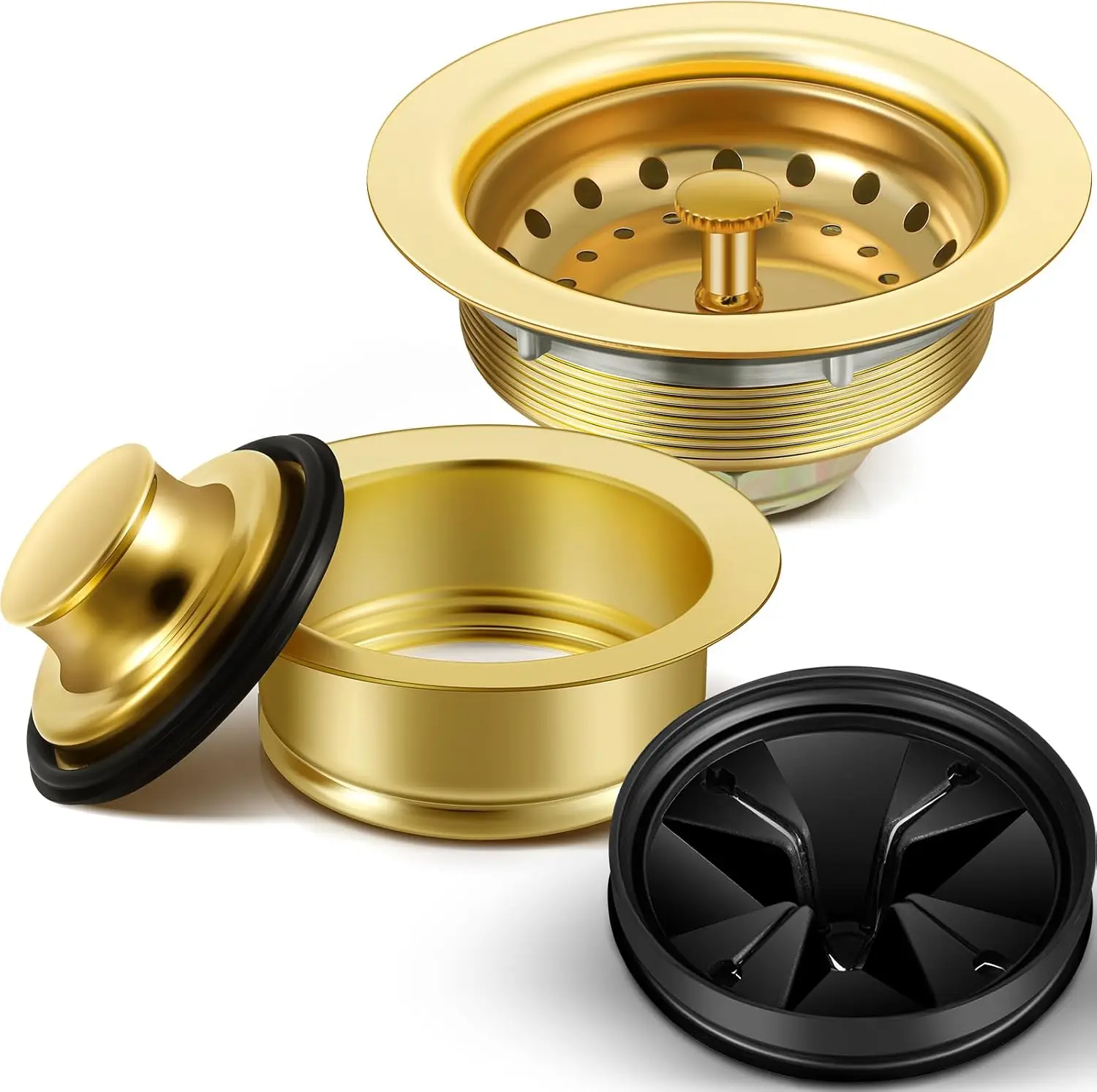 

5 Pcs 3-1/2 Inch Gold Kitchen Sink Drain Strainer Assembly Garbage Disposal Splash Guard Garbage Disposal Flange Stopper P