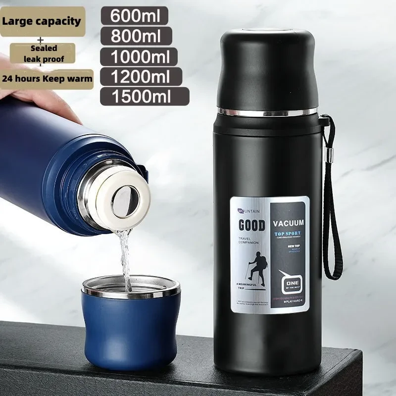 Large Capacity Stainless Steel Water Bottle With Lid Cup Coffee Vacuum Flask Outdoor Travel Thermal Cup Leakproof Thermos Bottle