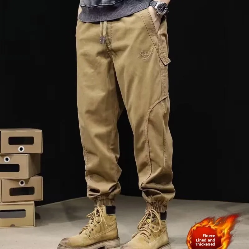 

Модные мужские рабочие брюки, зимние свободные брюки с флисовой подкладкой и эластичной резинкой на талии, повседневные брюки из полиэфирного волокна