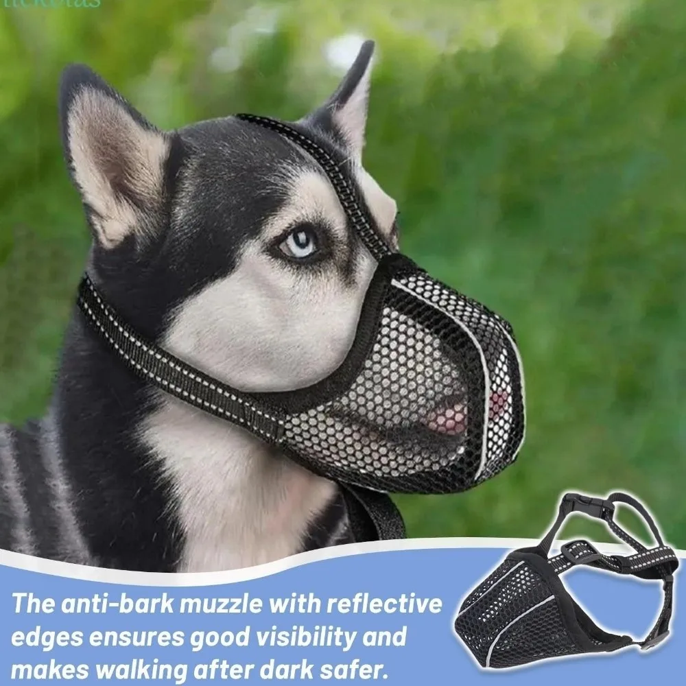 Breathable Mesh Dog Muzzle Anti-Bite Adjustable Strap Dog Mouth Cover Anti-barking Lick Control Bulldog Muzzle Large Dogs