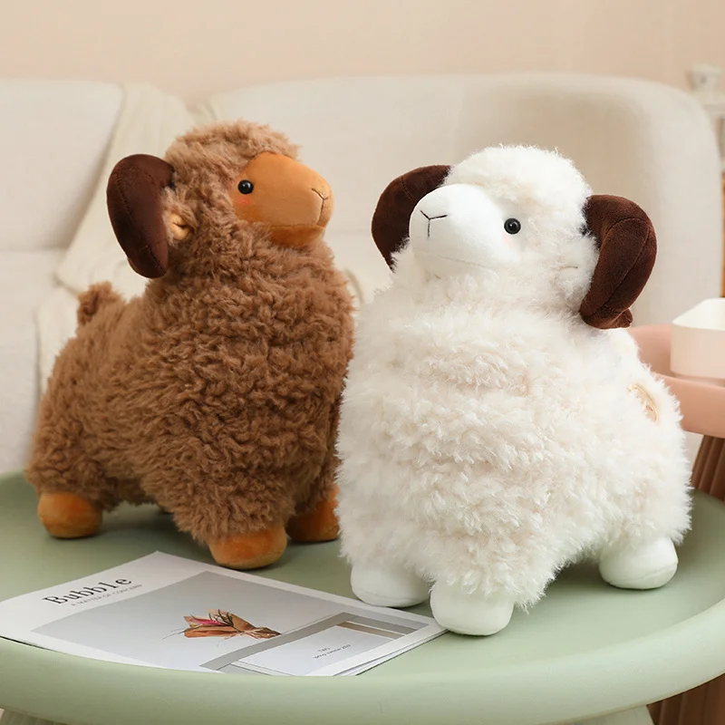 Cartoon-Plüschtiere in Form von Bighorn-Schafen, Flauschige Bequeme Mollige Schaf-Puppe, Weiches Heimtier-Dekokissen, Kawaii Zimmerdekoration, Geburtstagsgeschenk