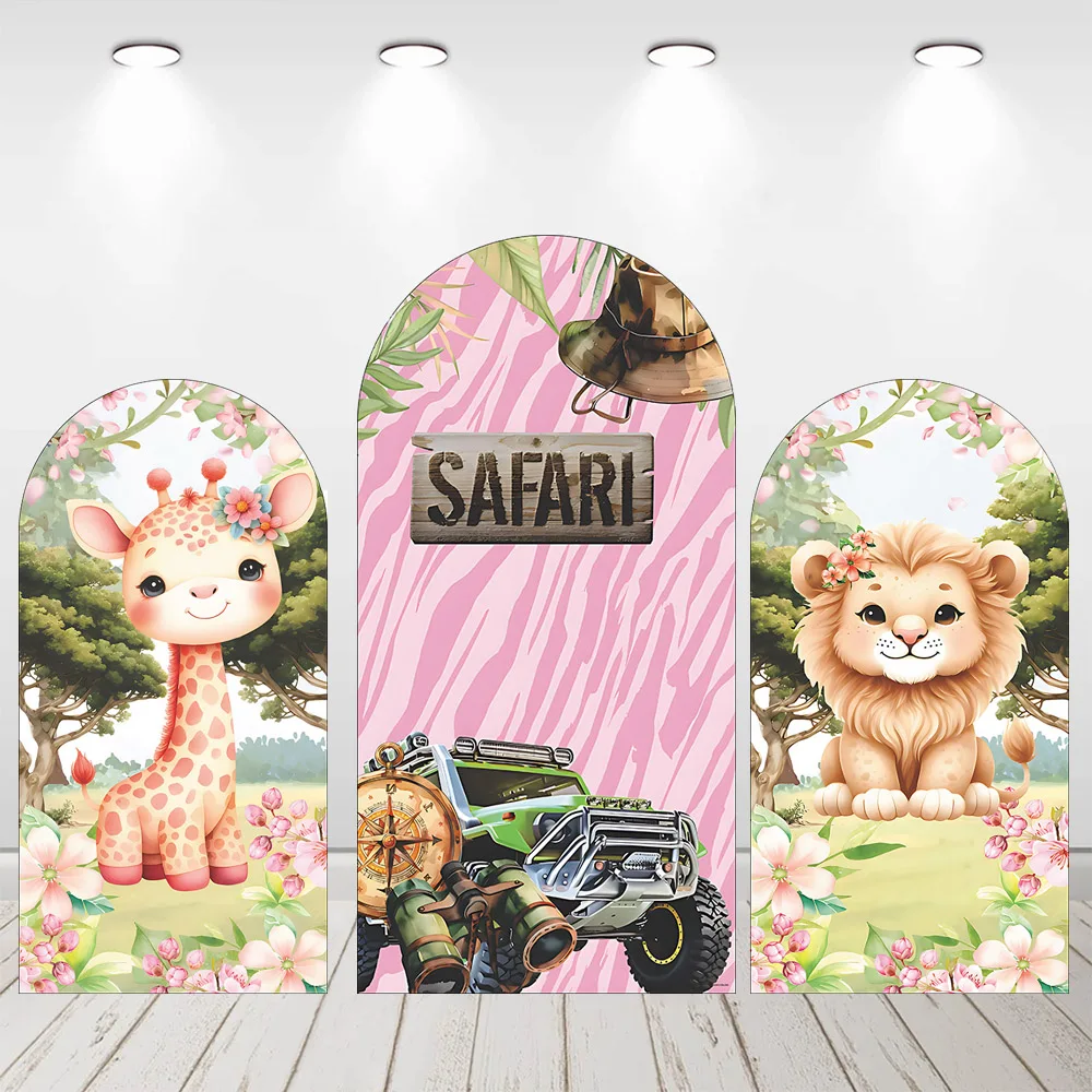 Mehofond مخصص 2-الجانب سفاري الغابة الاستوائية الحيوان طفل حفلة عيد ميلاد غطاء استحمام الطفل كيارا قوس خلفية ديكور خلفية