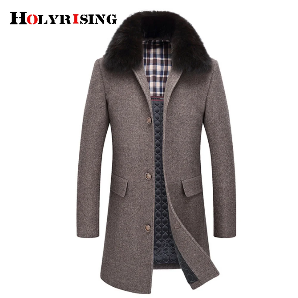 Holyrising Men Fax fur Wool jacket 45% wool Longer Section Woolen Coats Jackets Outerwear Warm coat #18219