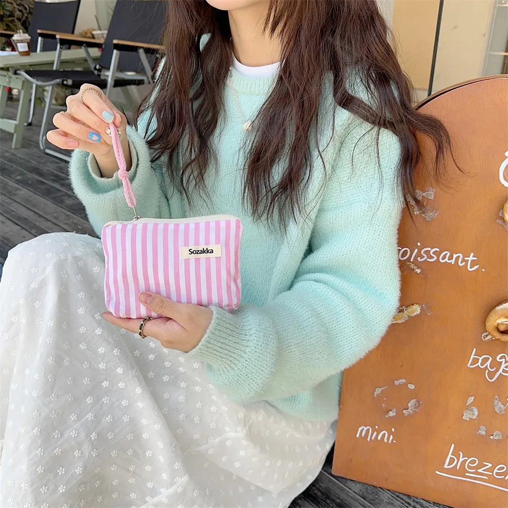 Vers gestreepte opbergtas voor lippenstiftkussen, portemonnee, make-uptas voor lippenstift, draagbare diverse opbergtas ﻿