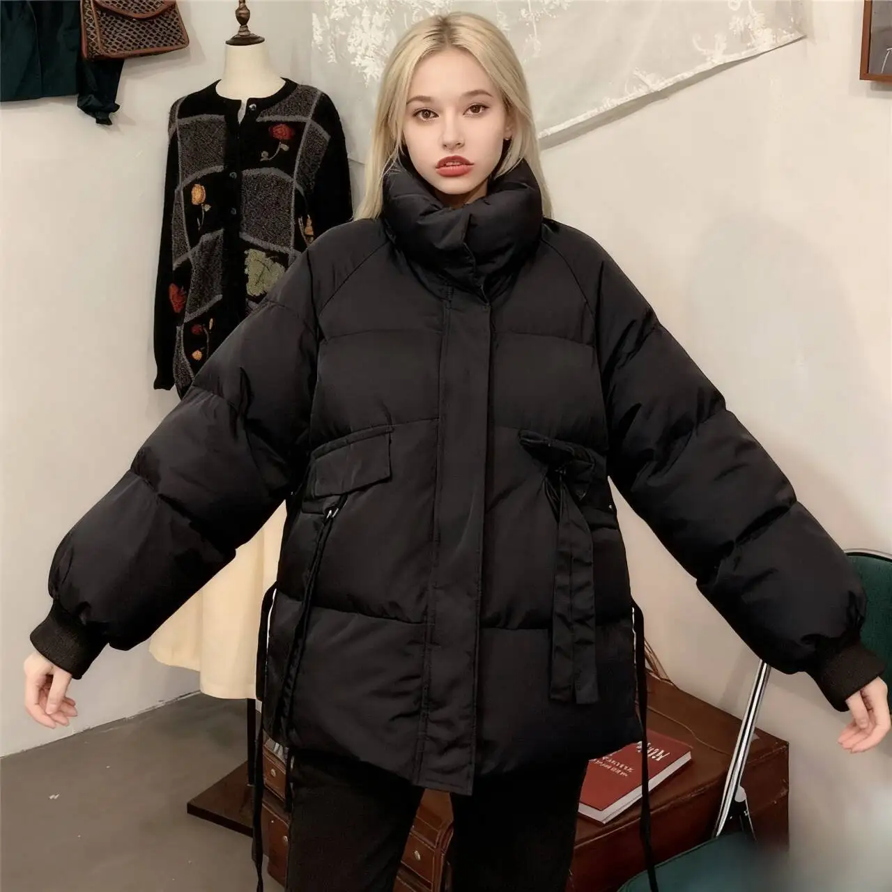 سترات نسائية من فراء الأرنب الحقيقي للخريف سروال قصير مبطن بأزرار مضلعة وحاشية منفوشة لطلاب الجامعات مريحة وسهلة ومتينة