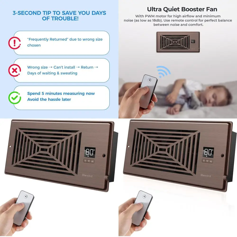 

10-скоростной интеллектуальный вентиляционный вентилятор для 4 x 10 регистров с дистанционным управлением и термостатом — бронза