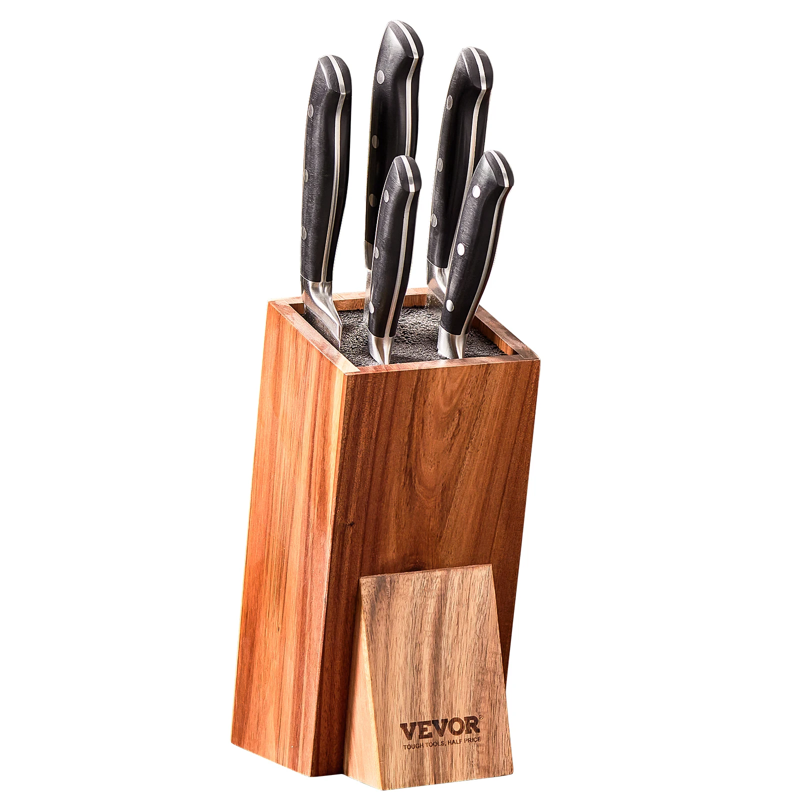 VEVOR Bloc Couteau Universel Vide Support à Couteaux de Cuisine en Bois d'Acacia et Poils en PP