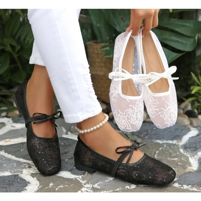 2026 Spring Lace Women Mary Jane Shoes Fashion Slip on Comfort Street Style Soft Sole Female Dress Flats Shoes