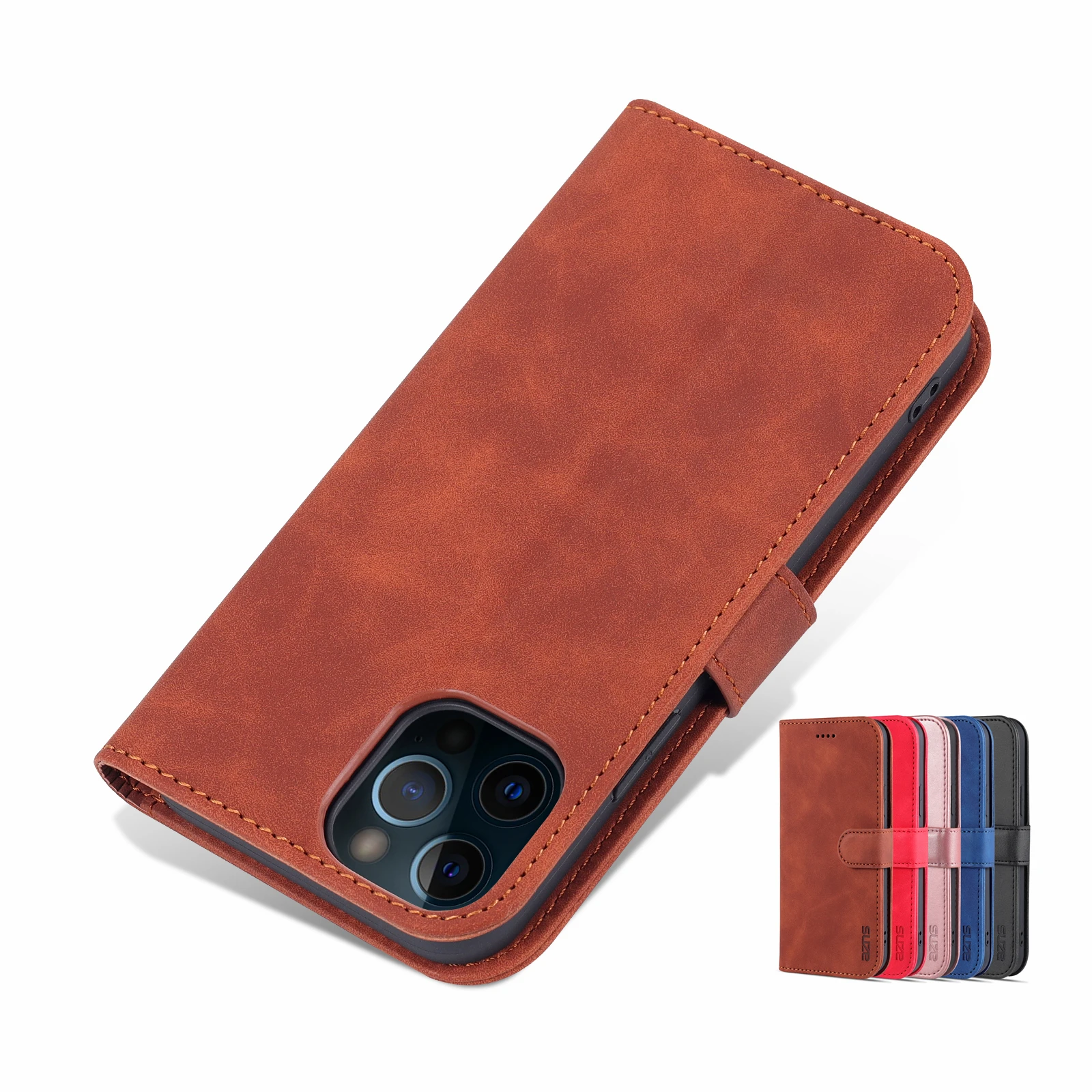 High Quality Flip Cover Fitted Case for Apple iPhone 12 Pro Max 12 Mini Pu Leather Phone Bags Case with closing strap AZNS