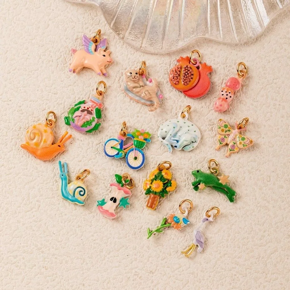 Copper Plated Enamel Pendant Charms Cartoon Animal Design Plated Finish Cartoon Animal Charms Pendant Style Enamel Coated