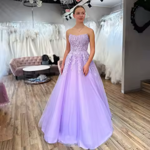 Customized Color Party Dress Strapless Lace Appliques Bridal Gown Zipper Evening Dresses For Wedding Bridesmaid Dress 2026