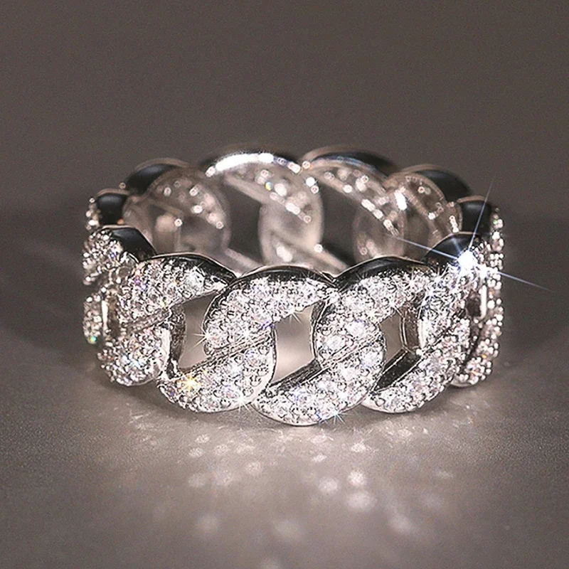 Huitan الفاخرة سلسلة مرتبطة تصميم خواتم للنساء الحديثة رشيقة فنجر اكسسوارات سحر مجوهرات الزفاف الخطوبة الأبدية #1