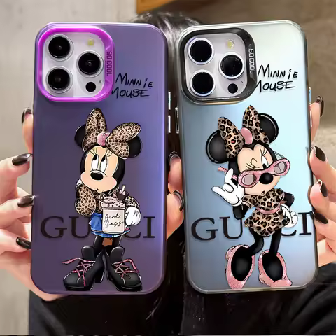 Minnie Mouse Plating Phone Case for Samsung Galaxy S25 Edge S24 S23 S22 S21 S20 Ultra Plus FE A56 A36 A26 Matte Shockproof Cover