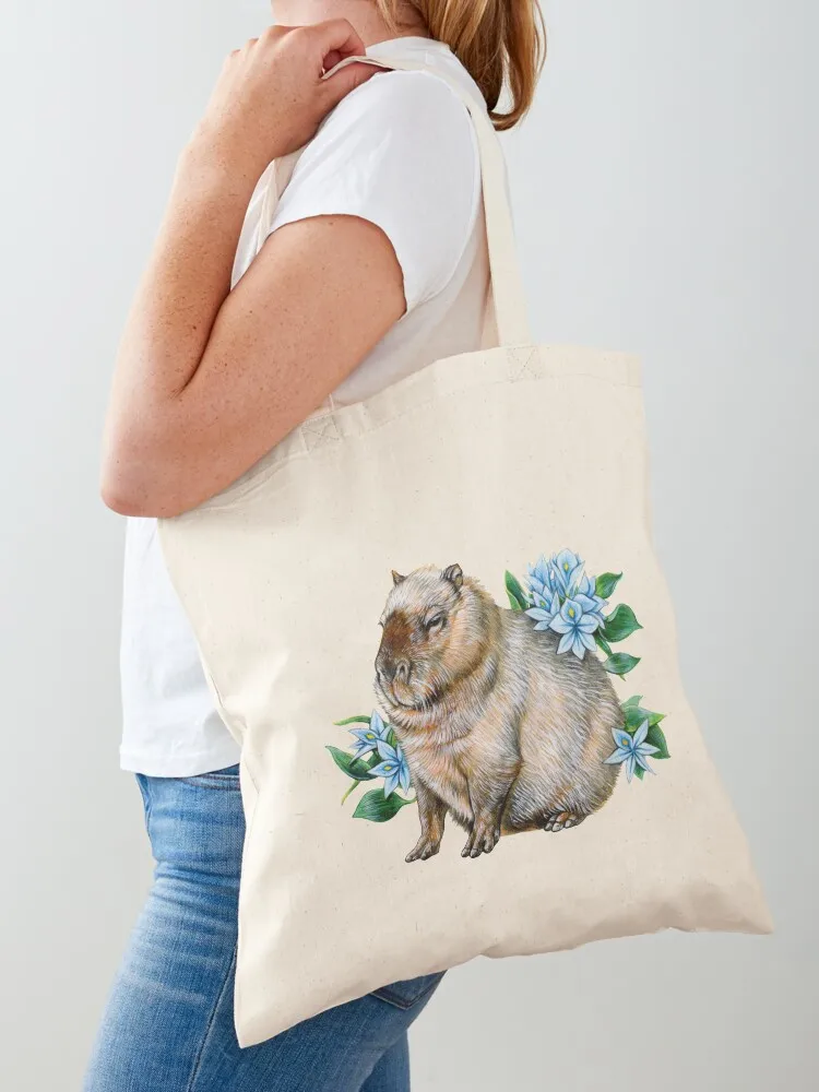 

Capybara with Water Hyacinth Tote Bag hand bags canvas shopping bag Women's beach bags personalized tote