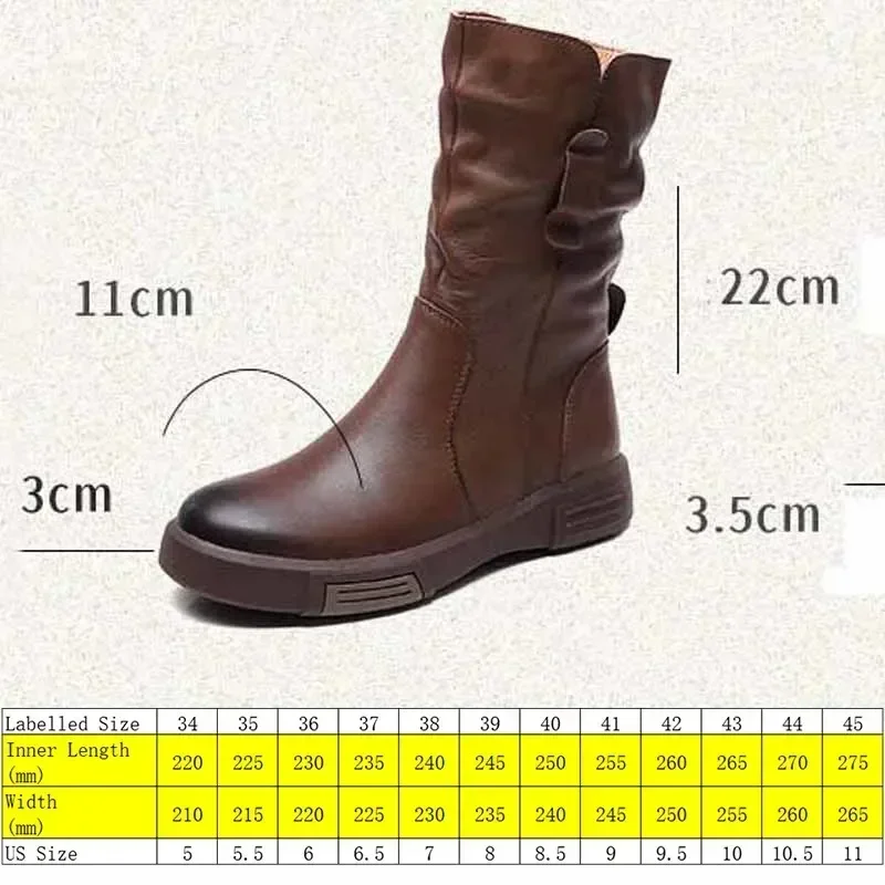 Koznoy 3.5cm Natural Cow Genuine Leather Spring Flats Boots Fashion Zip Knee High Women Chimney Booties Autumn Ladies Shoes