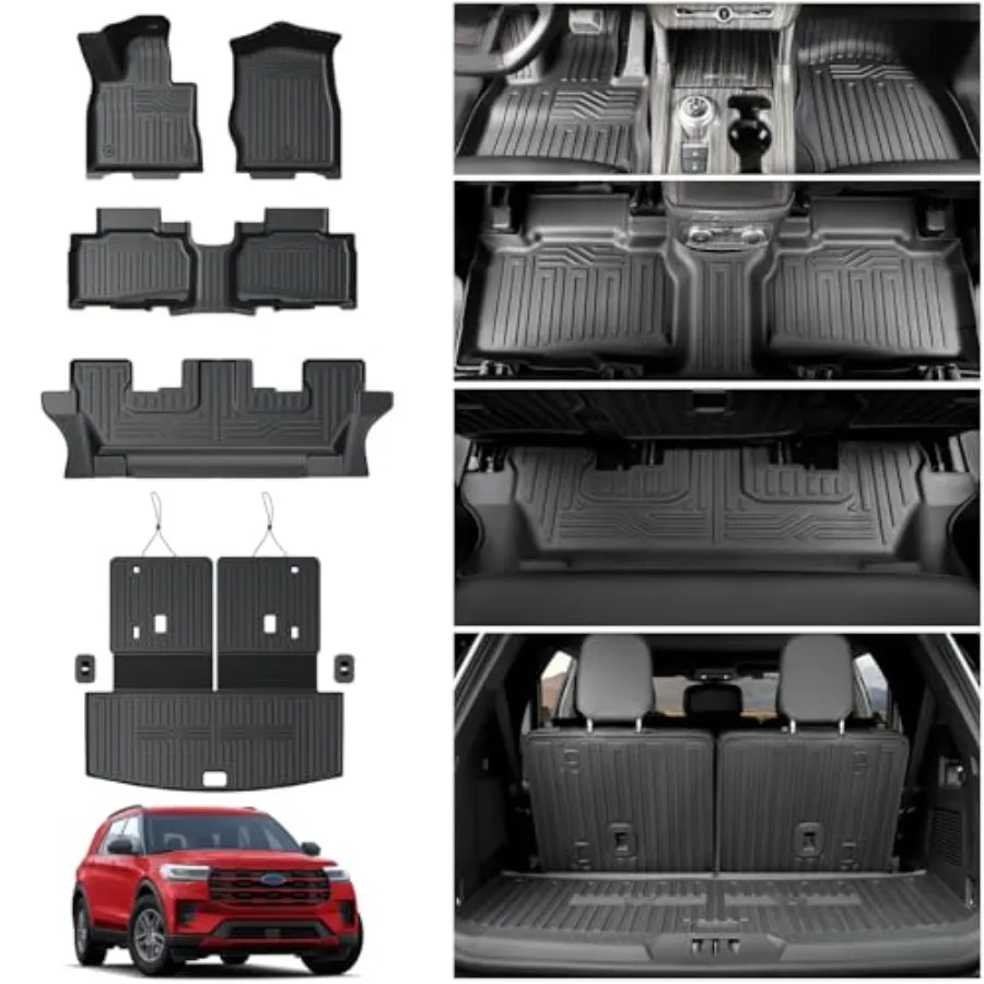 

Floor Mats for 2020-2025 2026 Ford Explorer 7 Seat Accessories Cargo Mat with Backrest Mat All Weather TPE Waterproof for Ford