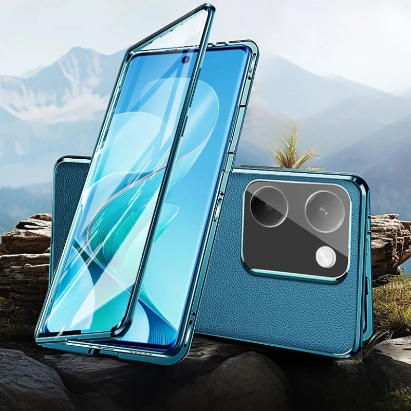 

Metal Magnetic Phone Case Full Lens Protection For vivo Y78 Y36 Y39 Y31d 4G Y51 Pro 5G Tempered Glass Leather Back Cover Cases