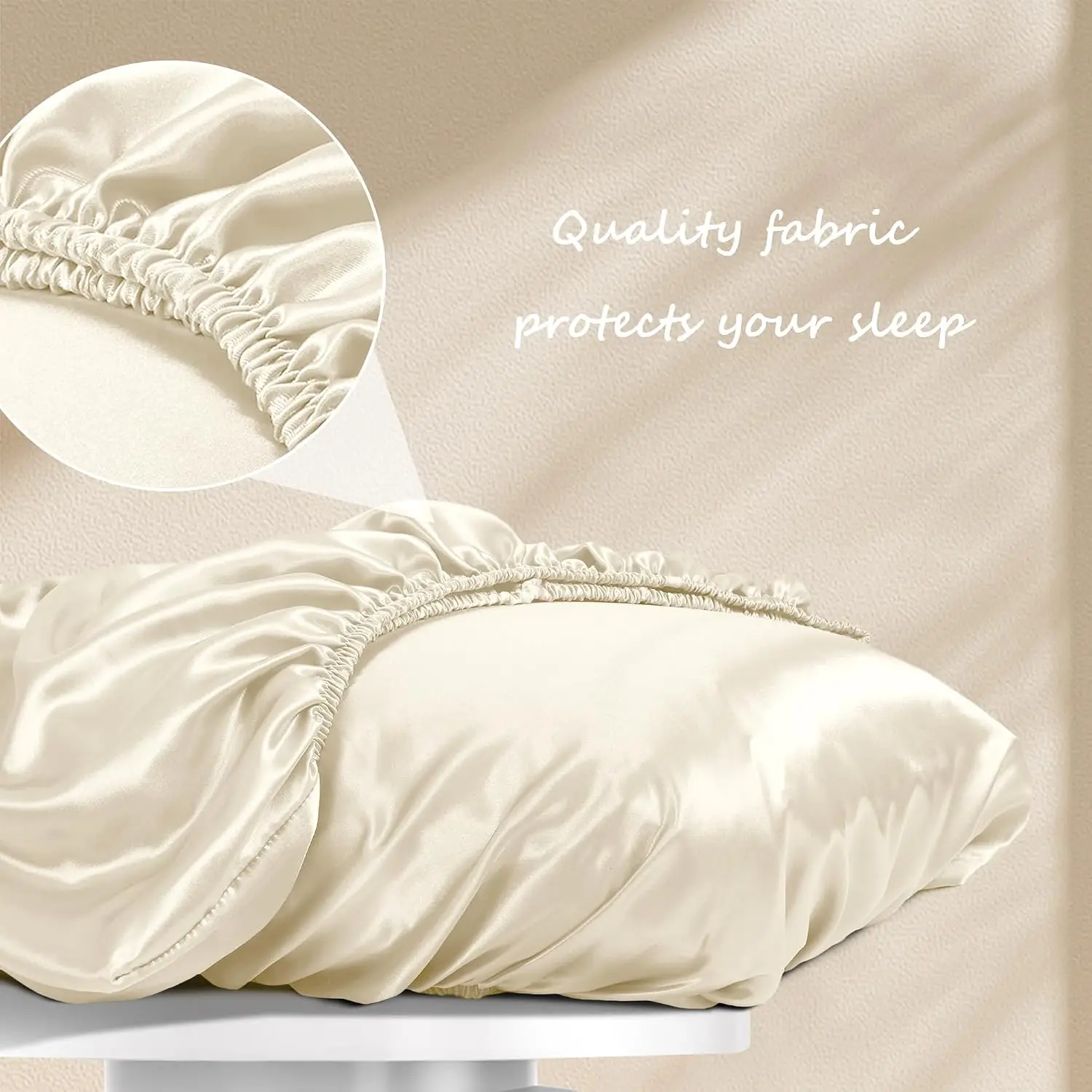 2Pcs Satin Pillowcase,Elastic Band Standard Queen Size Silky Smooth For Hair And Skin,Machine Washable Long-Lasting Fabric