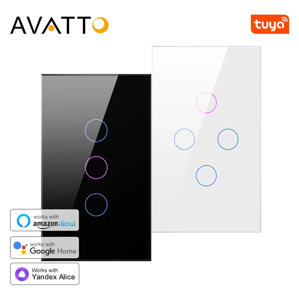 AVATTO WiFi 1/2/3/4 Gang Smart Light Switch，Touch Glass Panel Light Switch With Neutral Wire APP Control For Alexa Google Home