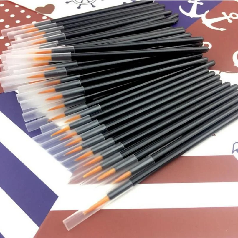 Factory 50 Pcs/bag Eyeliner Brush Ni Faucet Eyeliner Brush Fine Hooded Eyeliner  Portable Yellow Head White Head
