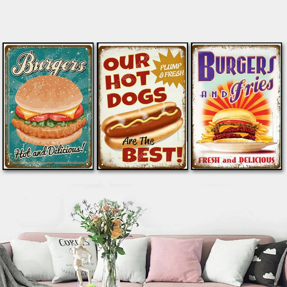 New American Diamond Painting Hot Dogs Bagel Hamburger Metal Signs Cross Stitch Kits 5D Mosic Embroidery Full Drill Home Decor