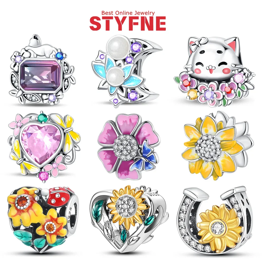 

Sunflower Ladybug Luminous Discoloration Moon Lotus Cat Garden Charms 925 Silver Beads Fit Original Bracelets Fine Jewelry Gifts