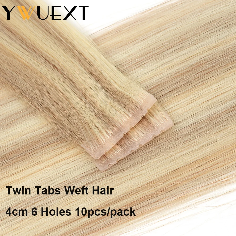 

YWUEXT 16'' 20'' 24'' Invisible PU Hole Weft Hair Twin Tabs Human Hair Bundles Straight Machine Remy Hair Extension 10pcs/pack