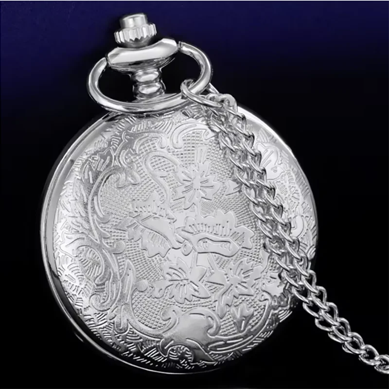 ساعة الجيب المجوفة الزرقاء السماء المرصعة بالنجوم الهاتفي الأرقام الرومانية ساعات الجيب الكوارتز مع قلادة هدايا عيد الميلاد عيد الميلاد