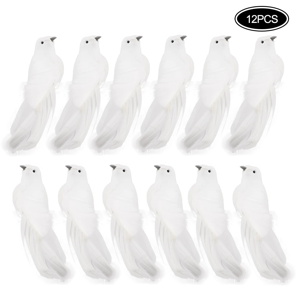 12PCS Artificial Feather Bird Christmas Foam White Doves Clip-on Christmas Tree Decoration Party Wreath Garland Decor Ornament