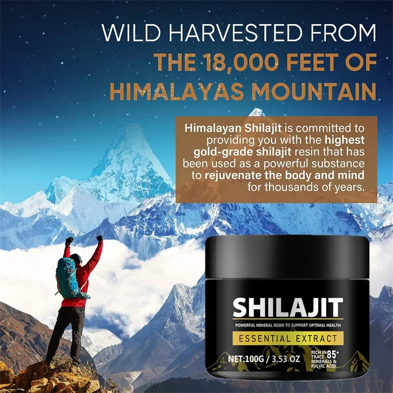 Минеральные добавки Shilajit из чистой смолы, 1000 мг, Гималайская оригинальная с 85 + следами минералов, фульвовая кислота для красоты и здоровья,