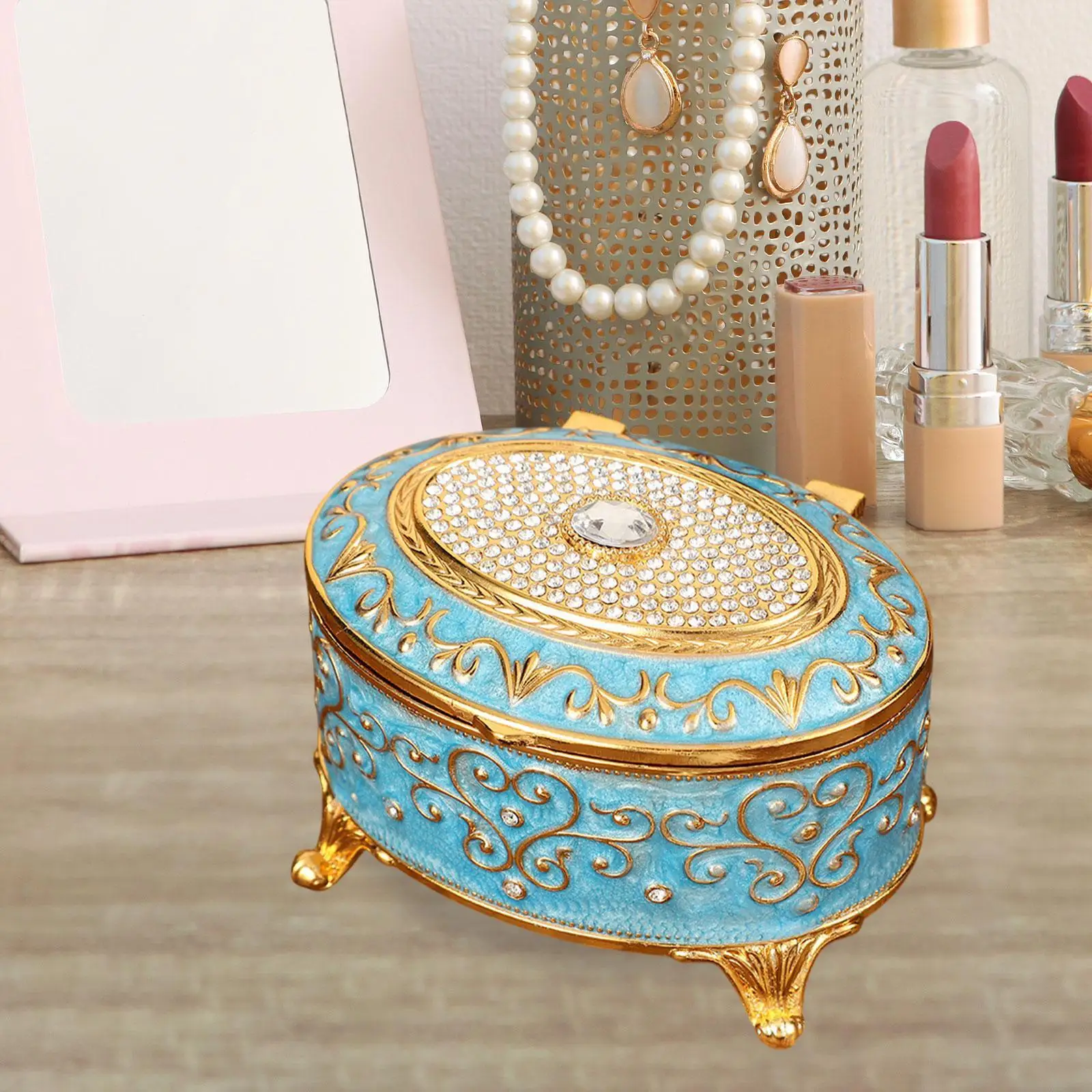 

Metal Jewelry Box Vintage Style Fashion Jewelry Organizer Womens Trinket Organizer for Necklaces Pendants Rings Earrings Gifts