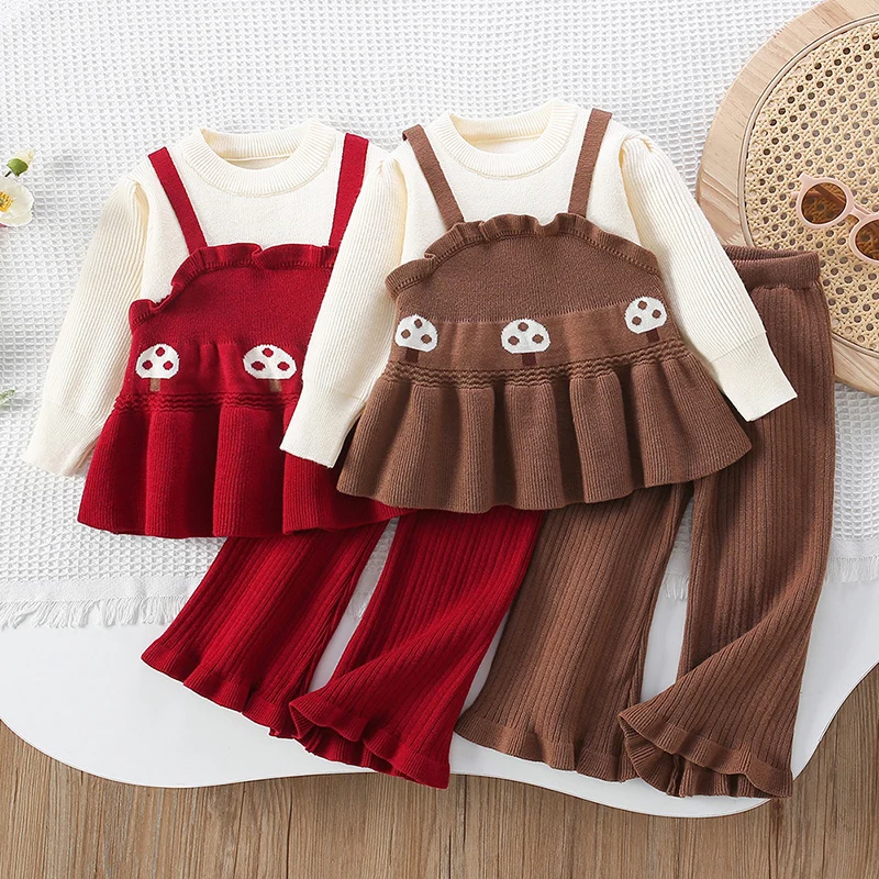 

2026 New Spring 2-6Yrs Baby Girls Clothing Set Long Sleeved Pullover Knitted Sweater+Pants Kids Knitted Clothing Suit