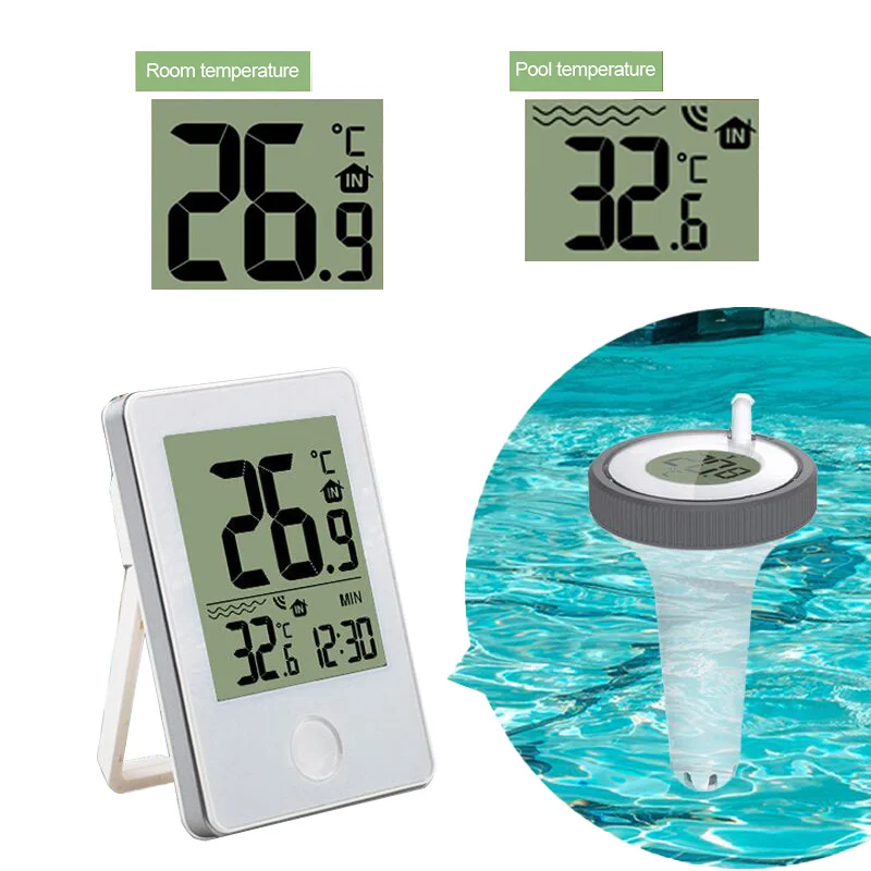 Digital Swimming Pool Thermometer Wireless Floating Pool Thermometer Swimming Pool Bath Water Spas Aquariums Remote Time Clock