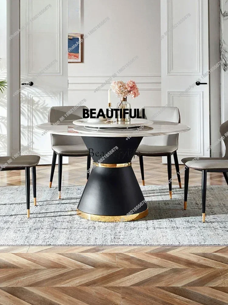 style  Light luxury high-end marble dining table household with rotating disc round table ss 8617