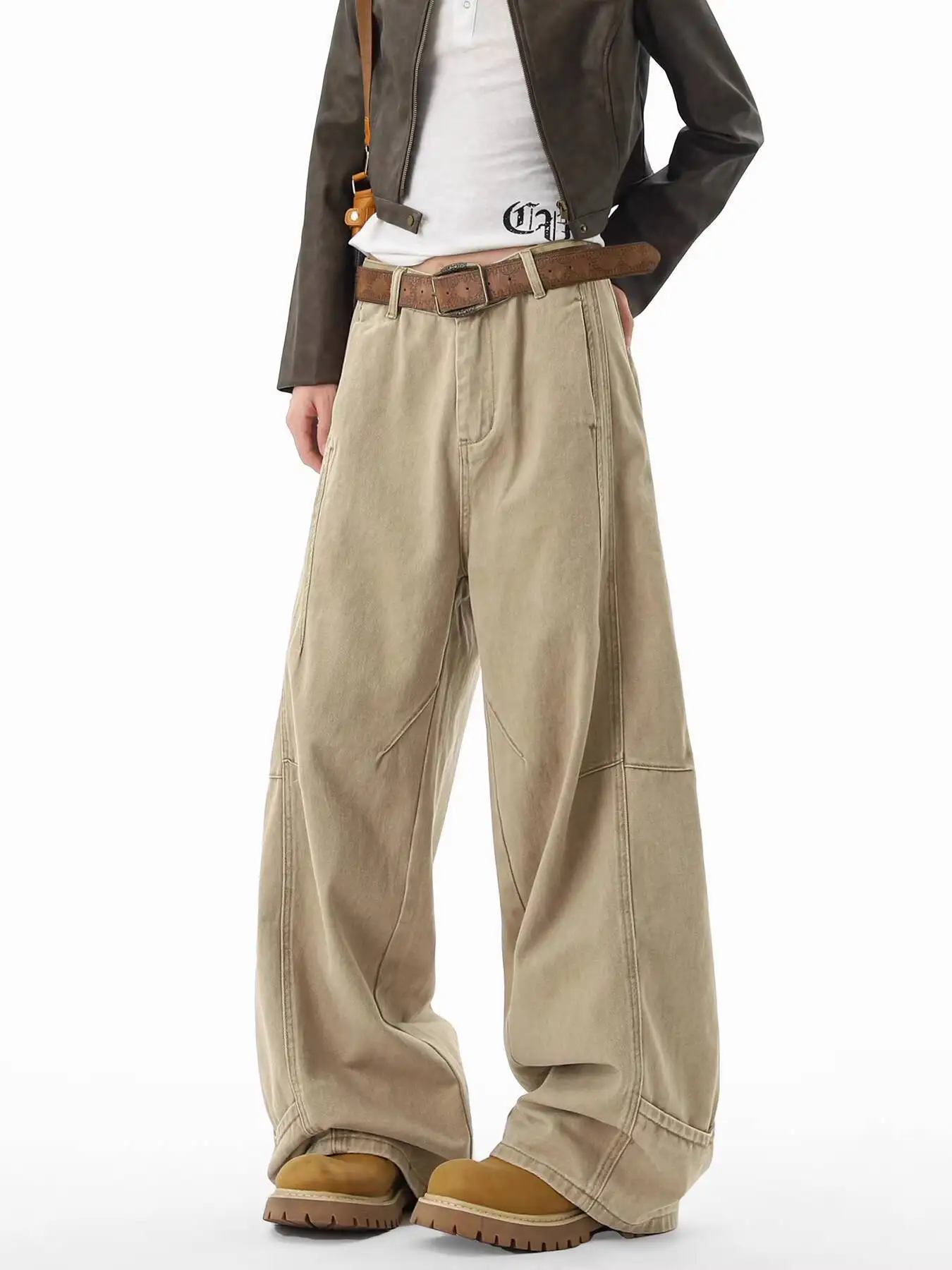Unisex Autumn Khaki Jeans Casual Pants Vintage Streetwear Cargo Pants Loose Casual Wide Leg Trousers