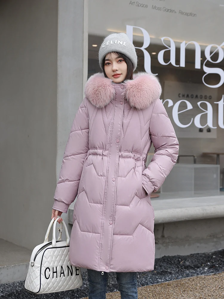 Vielleicht 2023 Korean Fashion Down Cotton Hooded Winter Jacket Women All-Match Mid-Length Cotton Women Fur Collar Parkas Coat