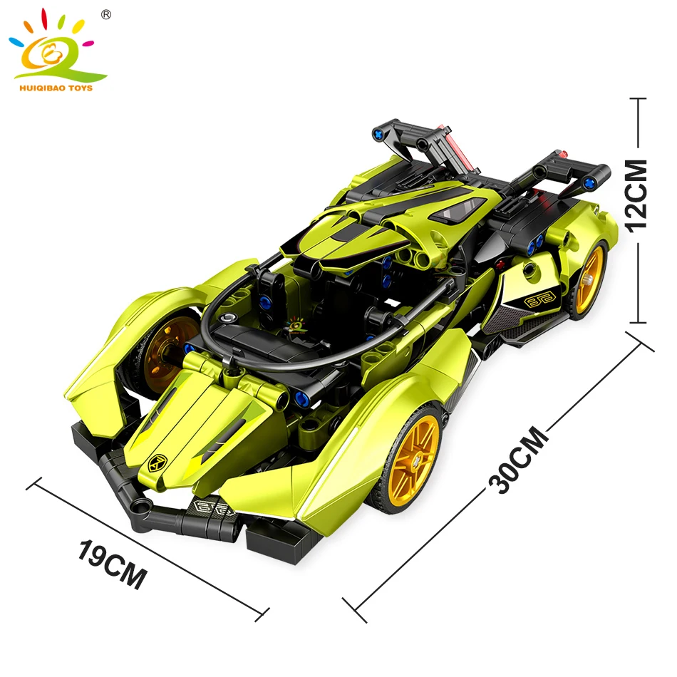 HUIQIBAO 1:18 883PCS Racing Car Technical Model Building Blocks MOC Bricks Set Children Construction Toys For Kids Boy Game Gift